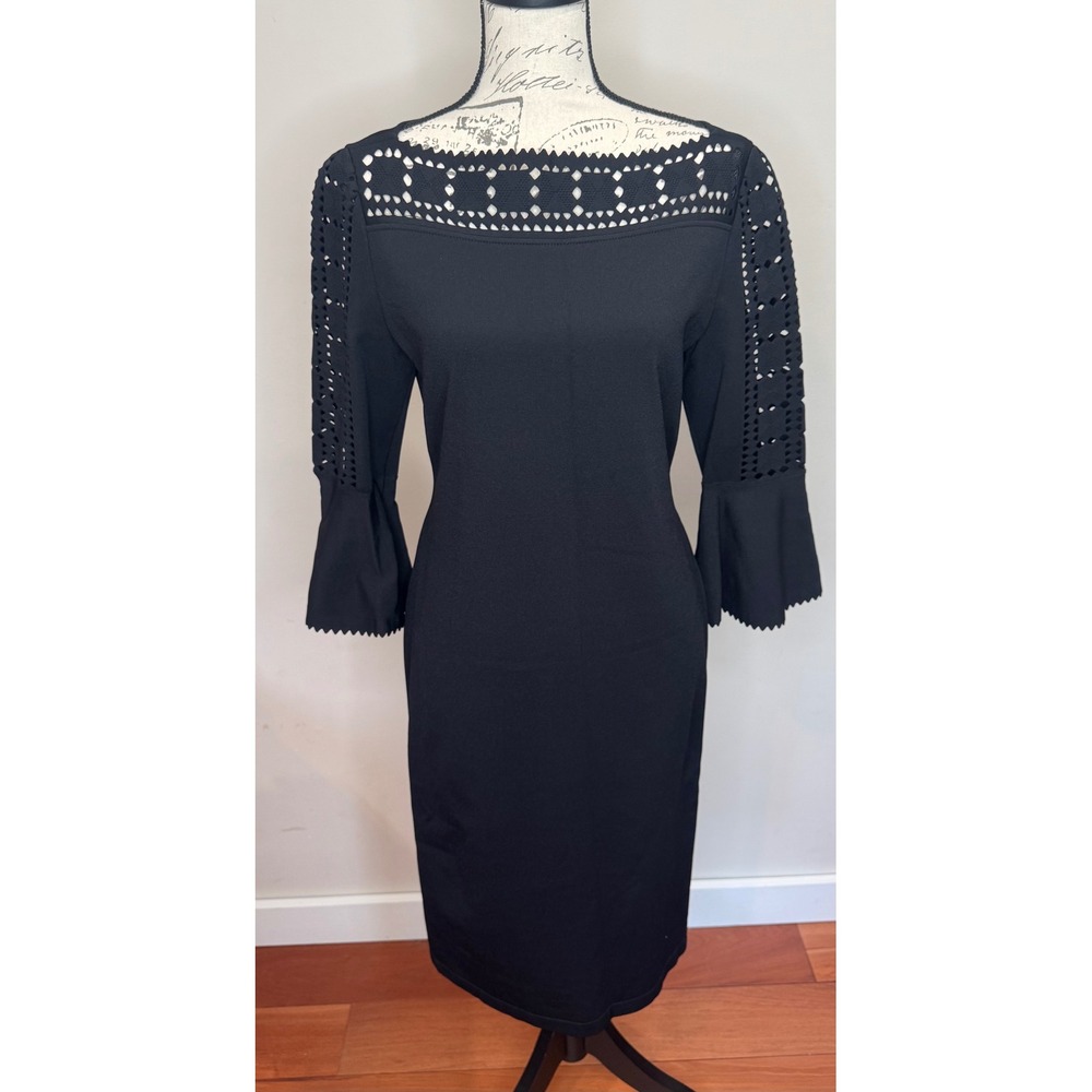 Fendi Geometric Lace Knit Dress Black Sz 10